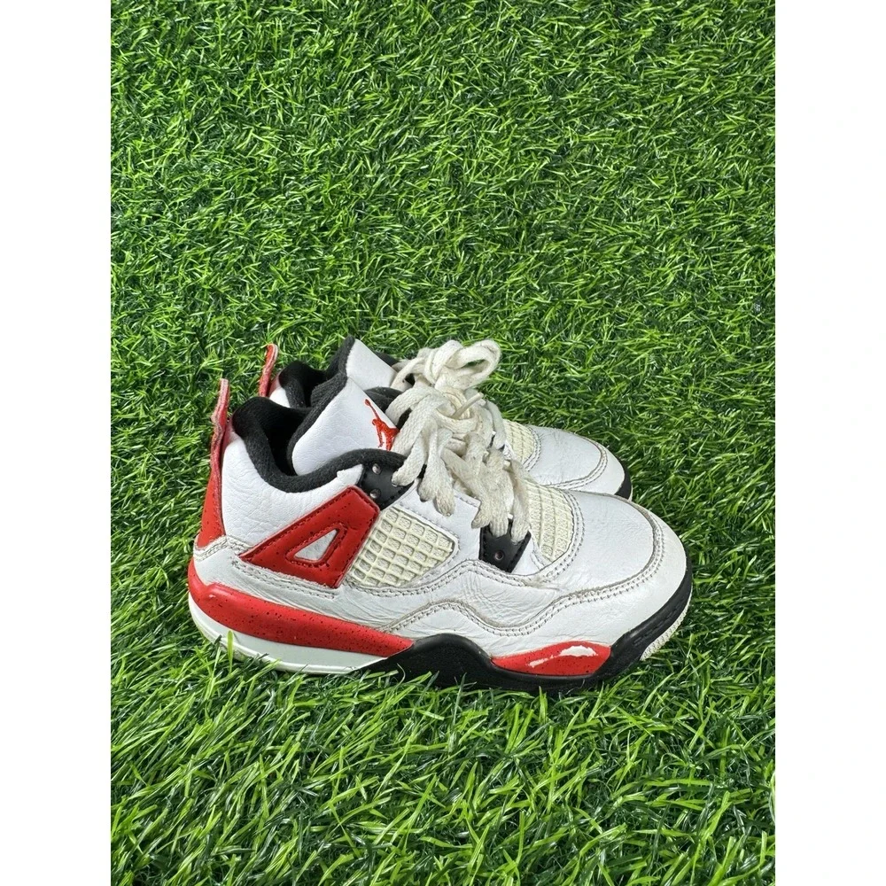 Nike Air Jordan 4 Retro Red Cement PS Basketball Shoes BQ7669-161 Kids Size 11c